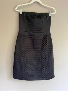 H&M black satin strapless cocktail midi dress size 12